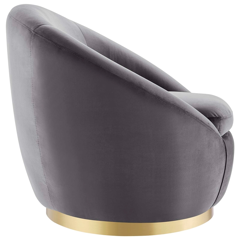Maklaine Modern Performance Velvet Swivel Chair in Gold/Gray