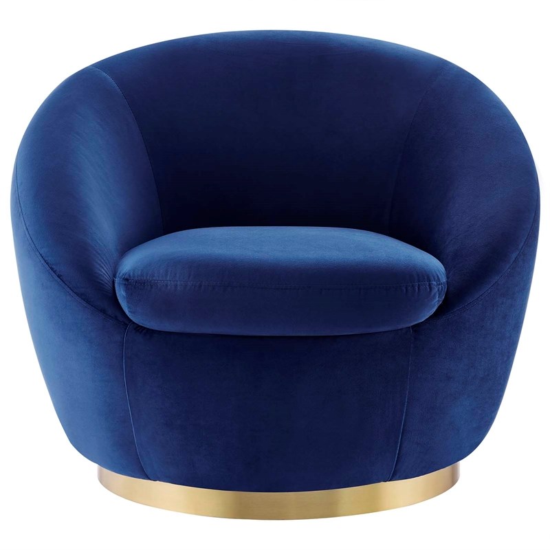 Maklaine Modern Performance Velvet Swivel Chair in Gold/Navy