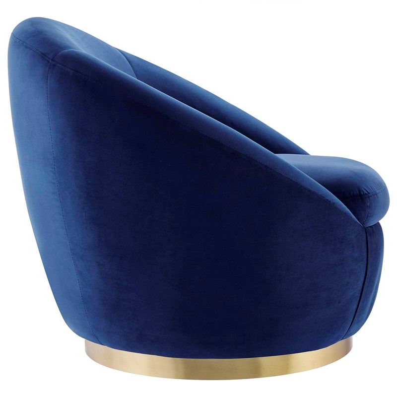 Maklaine Modern Performance Velvet Swivel Chair in Gold/Navy