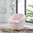 Maklaine Modern Performance Velvet Swivel Chair in Gold/Pink