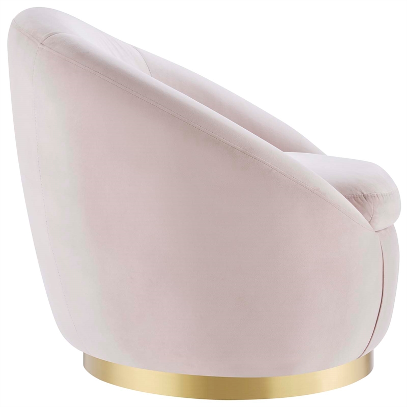 Maklaine Modern Performance Velvet Swivel Chair in Gold/Pink