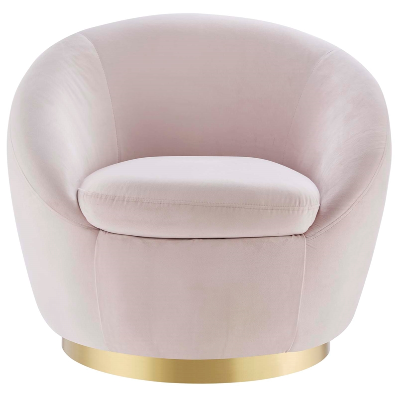 Maklaine Modern Performance Velvet Swivel Chair in Gold/Pink