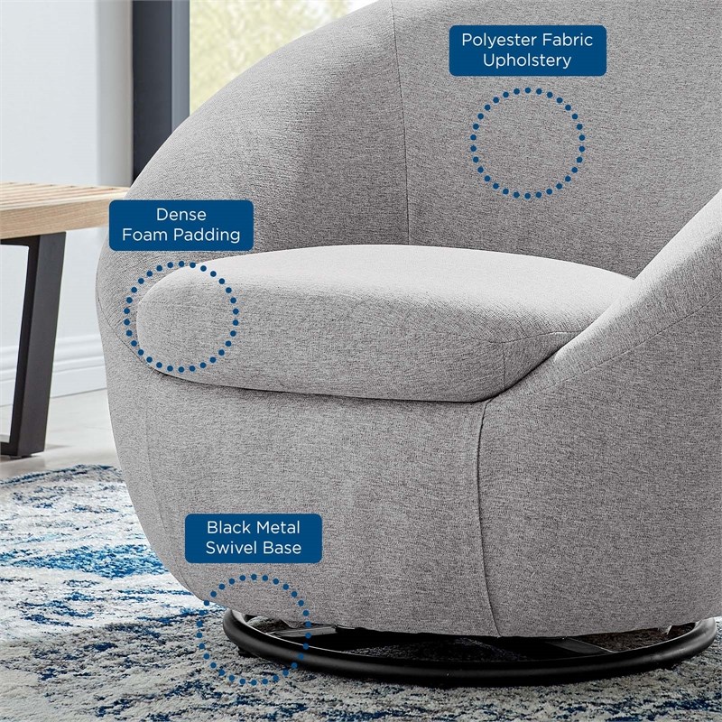 Maklaine Upholstered Fabric Swivel Chair in Black/Light Gray