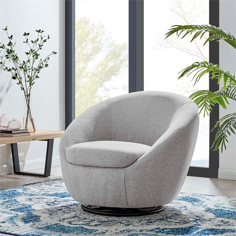 Maklaine Upholstered Fabric Swivel Chair in Black/Light Gray