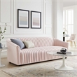 Maklaine Modern Performance Velvet Channel Tufted Sofa in Pink