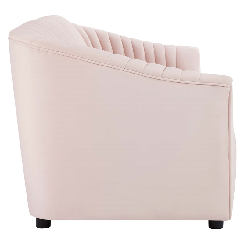 Maklaine Modern Performance Velvet Channel Tufted Sofa in Pink