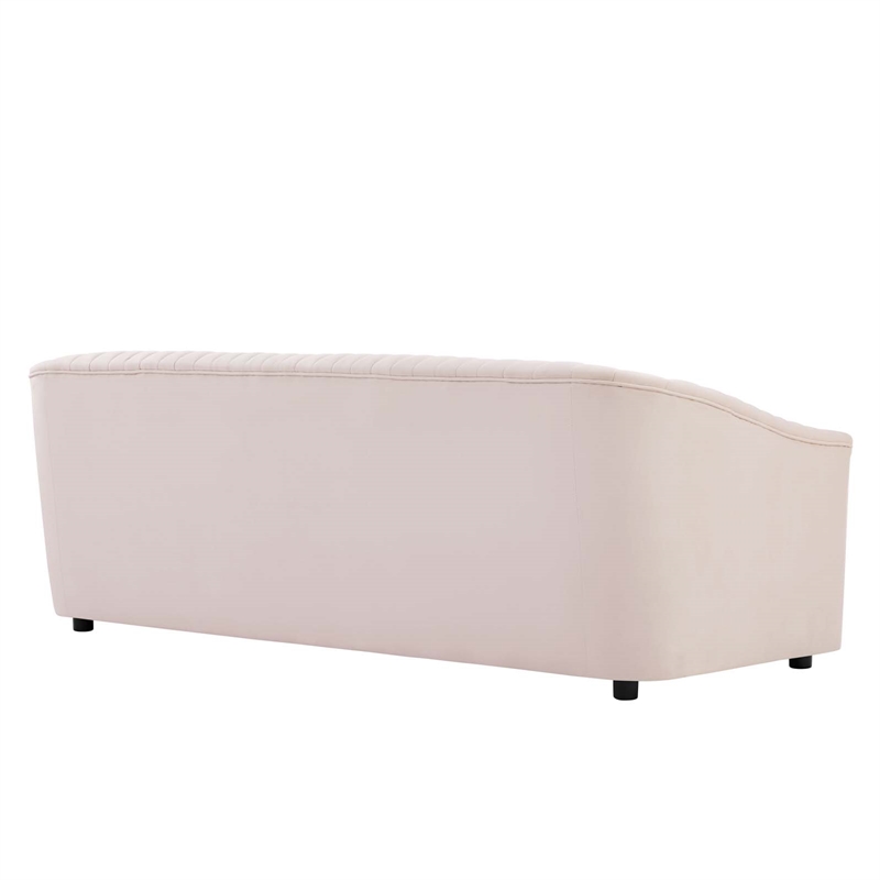 Maklaine Modern Performance Velvet Channel Tufted Sofa in Pink