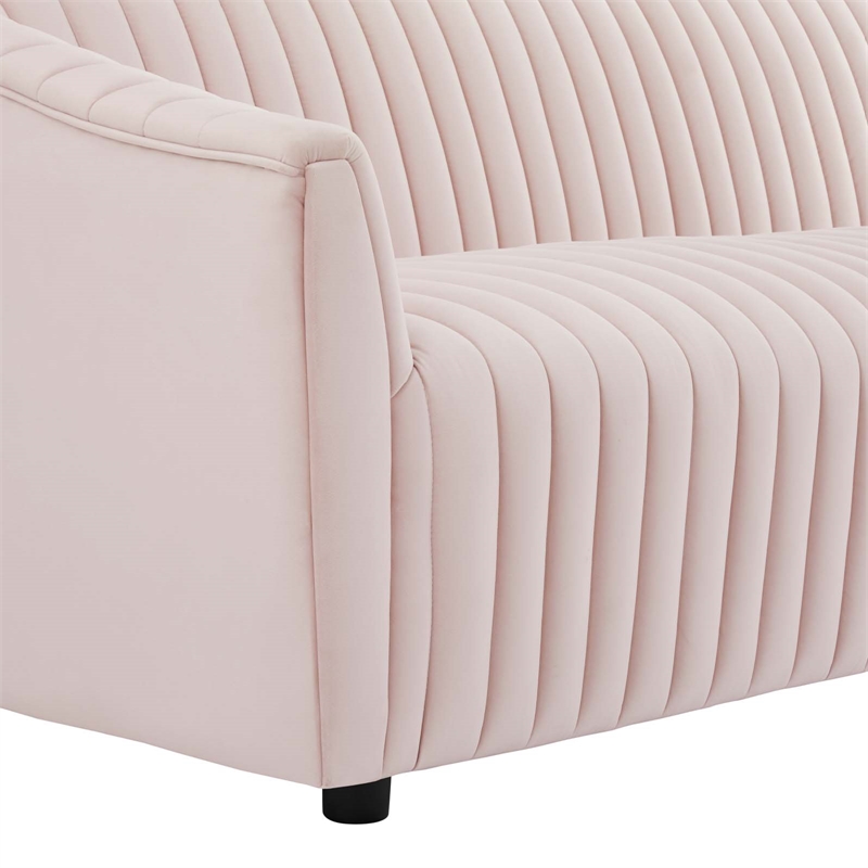 Maklaine Modern Performance Velvet Channel Tufted Sofa in Pink