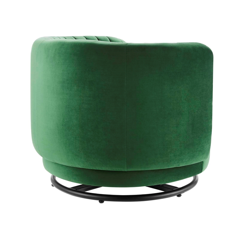 Maklaine Upholstered Velvet Fabric Swivel Chair in Black/Emerald Green