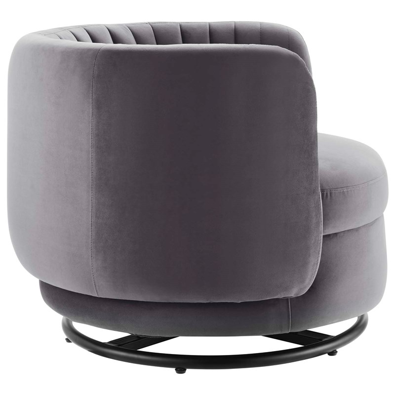 Maklaine Upholstered Velvet Fabric Swivel Chair in Black/Gray