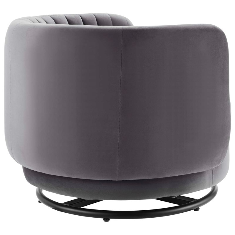 Maklaine Upholstered Velvet Fabric Swivel Chair in Black/Gray