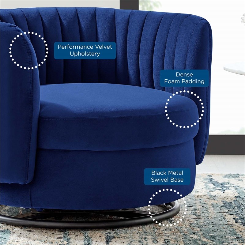 Maklaine Upholstered Velvet Fabric Swivel Chair in Black/Navy