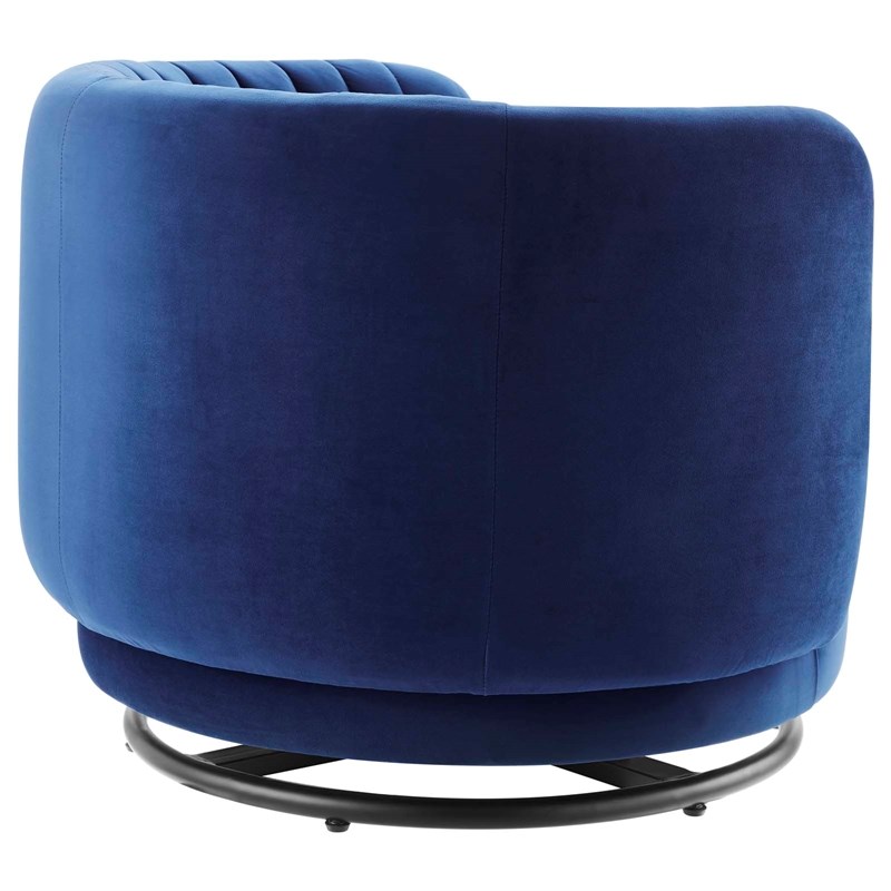Maklaine Upholstered Velvet Fabric Swivel Chair in Black/Navy