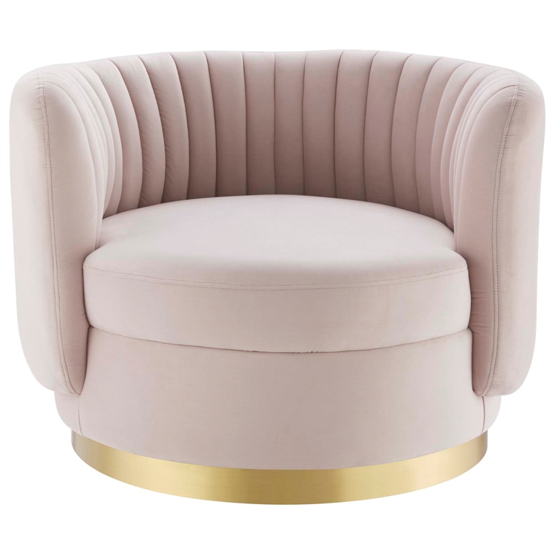 Maklaine Tufted Performance Velvet Swivel Chair in Gold/Pink