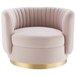 Maklaine Tufted Performance Velvet Swivel Chair in Gold/Pink