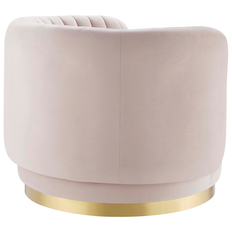 Maklaine Tufted Performance Velvet Swivel Chair in Gold/Pink