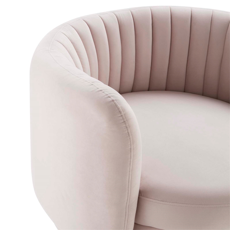 Maklaine Tufted Performance Velvet Swivel Chair in Gold/Pink