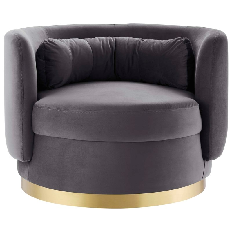 Maklaine Upholstered Performance Velvet Swivel Chair in Gold/Gray