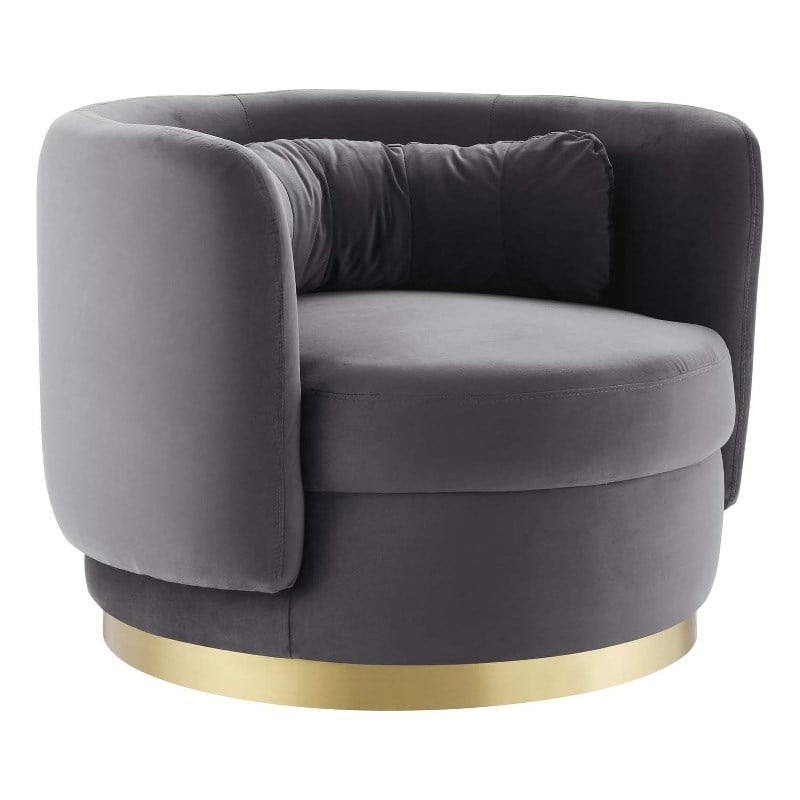 Maklaine Upholstered Performance Velvet Swivel Chair in Gold/Gray