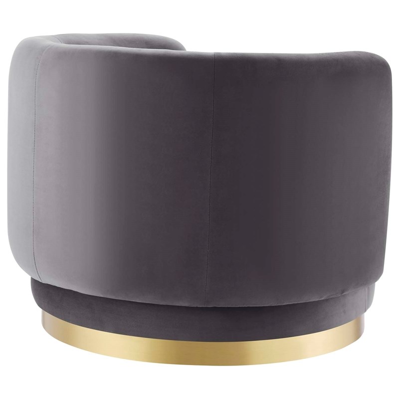 Maklaine Upholstered Performance Velvet Swivel Chair in Gold/Gray