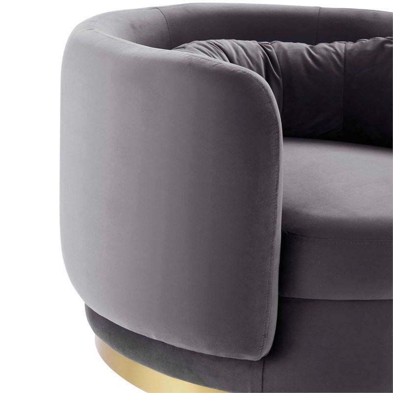 Maklaine Upholstered Performance Velvet Swivel Chair in Gold/Gray