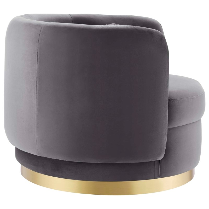 Maklaine Upholstered Performance Velvet Swivel Chair in Gold/Gray