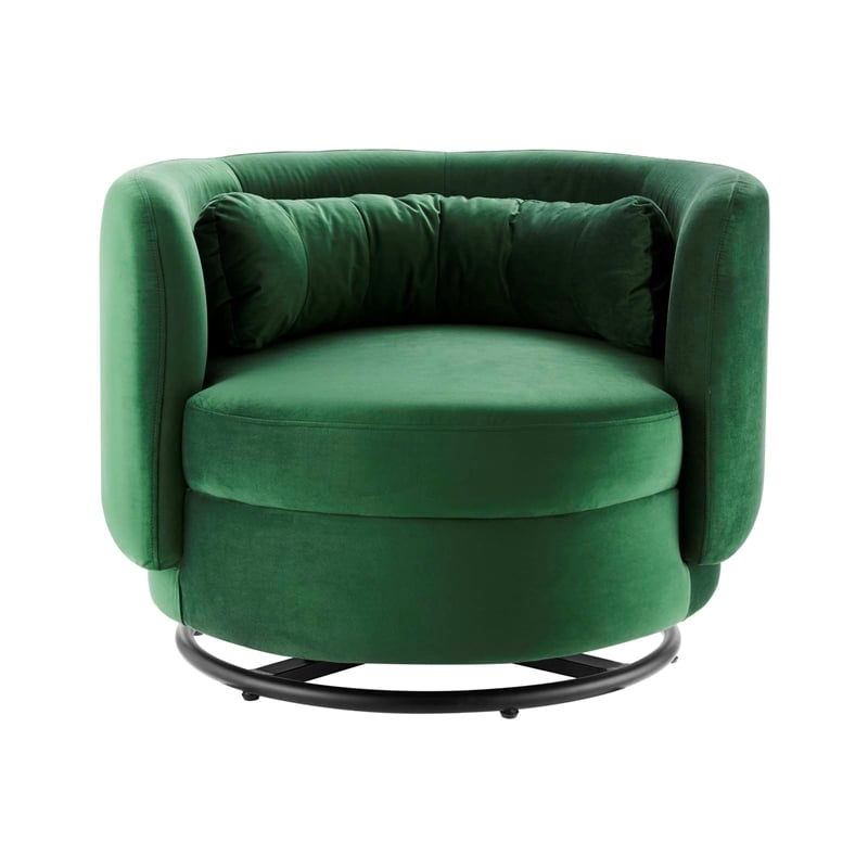 Maklaine Upholstered Velvet Fabric Swivel Chair in Black/Emerald Green