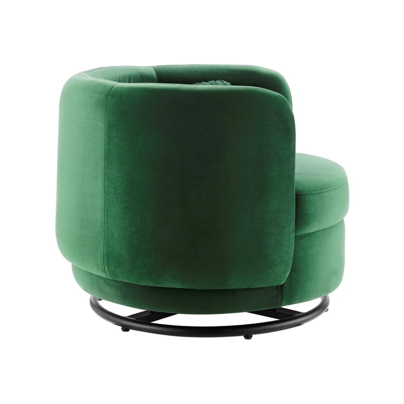 Maklaine Upholstered Velvet Fabric Swivel Chair in Black/Emerald Green