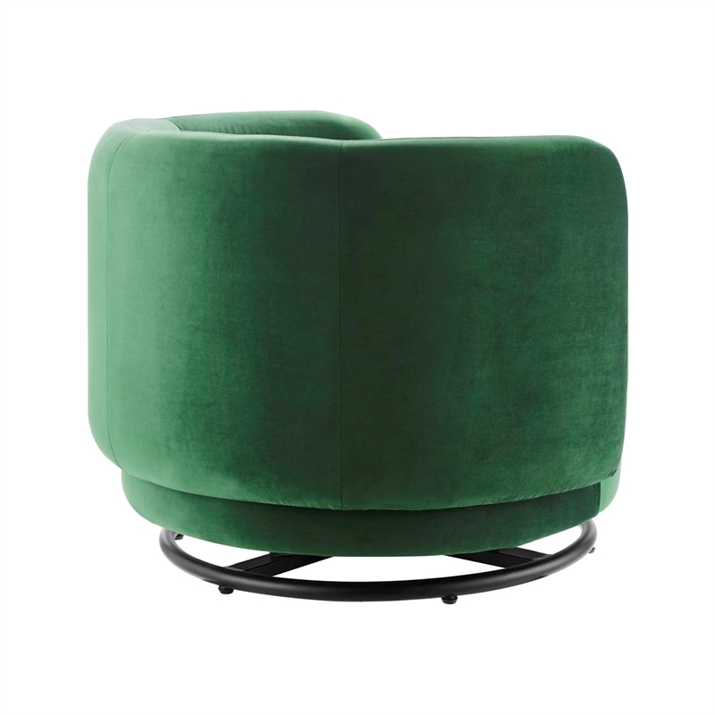 Maklaine Upholstered Velvet Fabric Swivel Chair in Black/Emerald Green