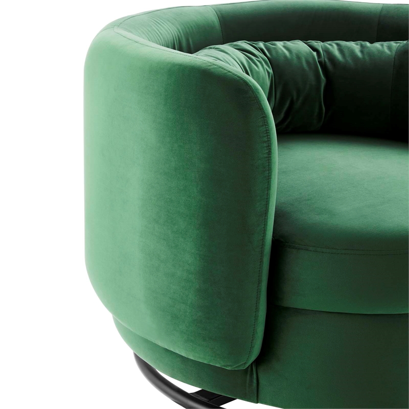 Maklaine Upholstered Velvet Fabric Swivel Chair in Black/Emerald Green