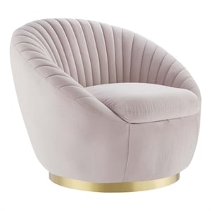 Maklaine Upholstered Performance Velvet Swivel Chair in Gold/Pink