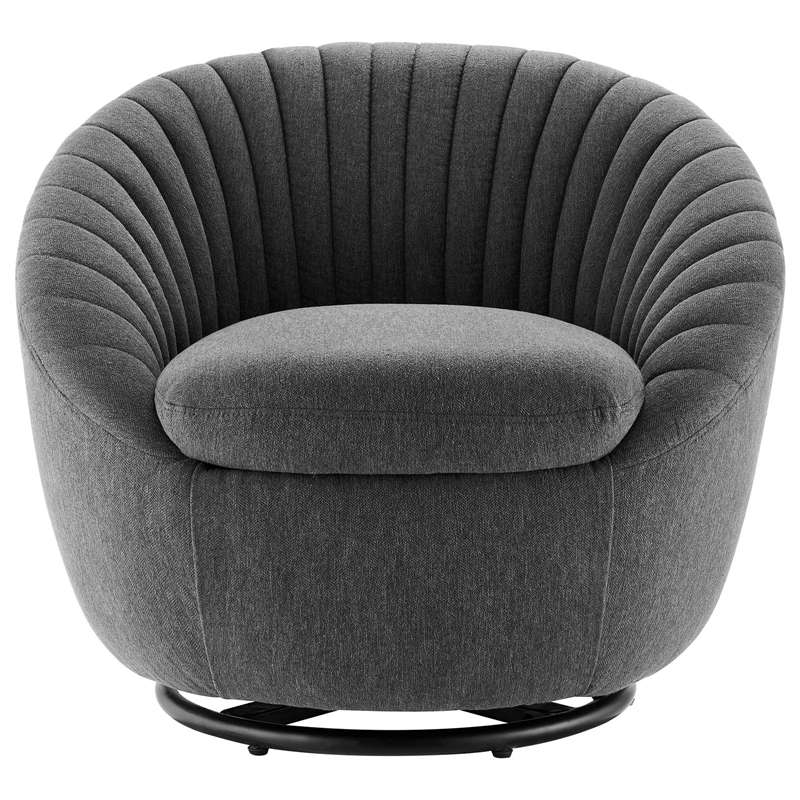 Maklaine Contemporary Upholstered Fabric Swivel Chair in Black Charcoal