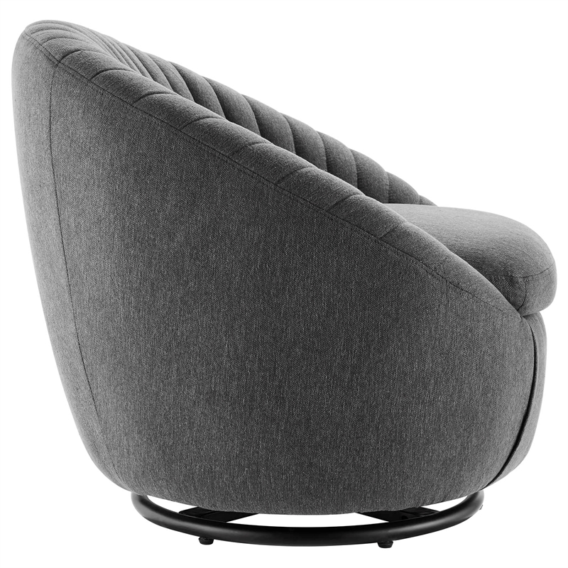 Maklaine Contemporary Upholstered Fabric Swivel Chair in Black Charcoal