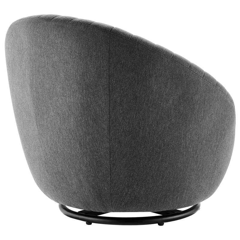 Maklaine Contemporary Upholstered Fabric Swivel Chair in Black Charcoal
