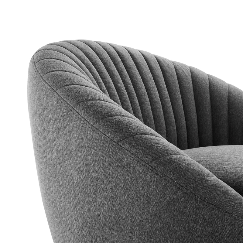 Maklaine Contemporary Upholstered Fabric Swivel Chair in Black Charcoal