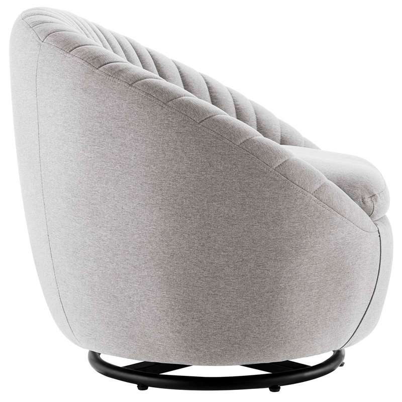 Maklaine Upholstered Fabric Swivel Chair in Black/Light Gray