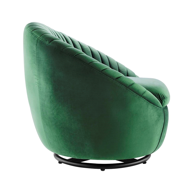 Maklaine Upholstered Velvet Fabric Swivel Chair in Black/Emerald Green
