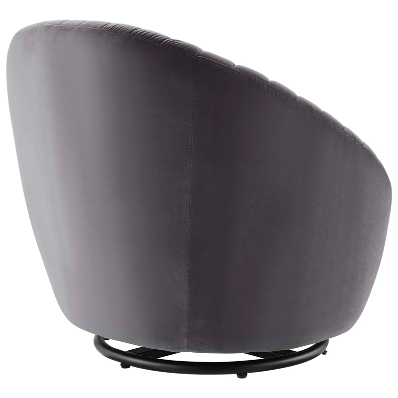 Maklaine Tufted Performance Velvet Swivel Chair in Black/Gray
