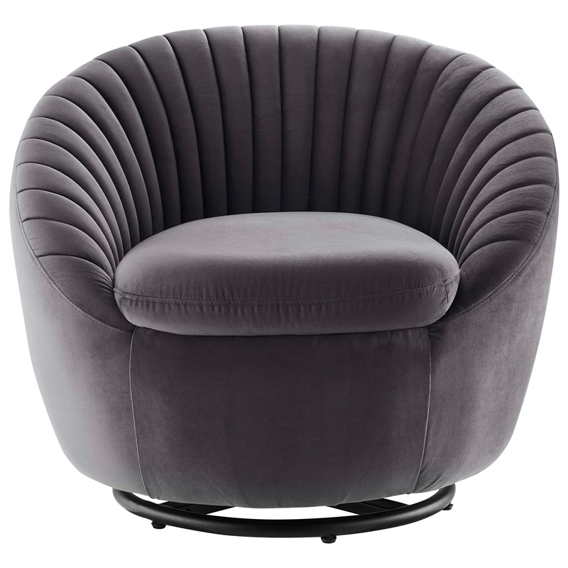 Maklaine Tufted Performance Velvet Swivel Chair in Black/Gray