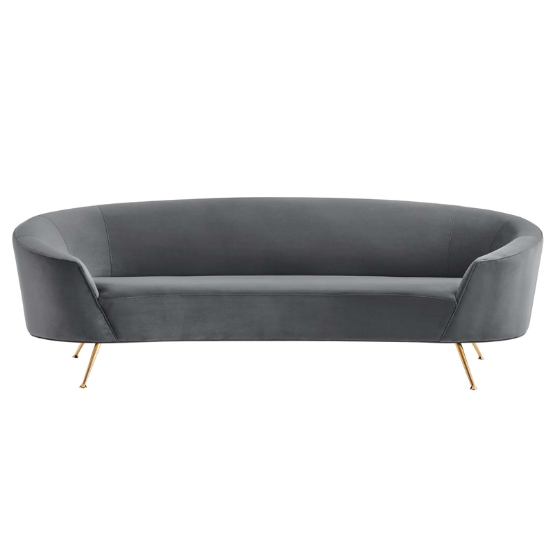 Maklaine Modern Performance Velvet Upholstered Sofa in Gray/Gold