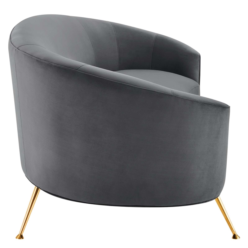 Maklaine Modern Performance Velvet Upholstered Sofa in Gray/Gold