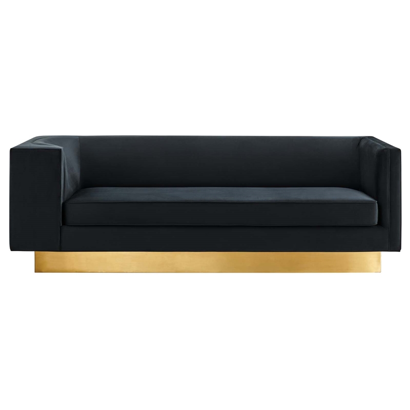 Maklaine Modern Performance Velvet Upholstered Sofa in Black/Gold