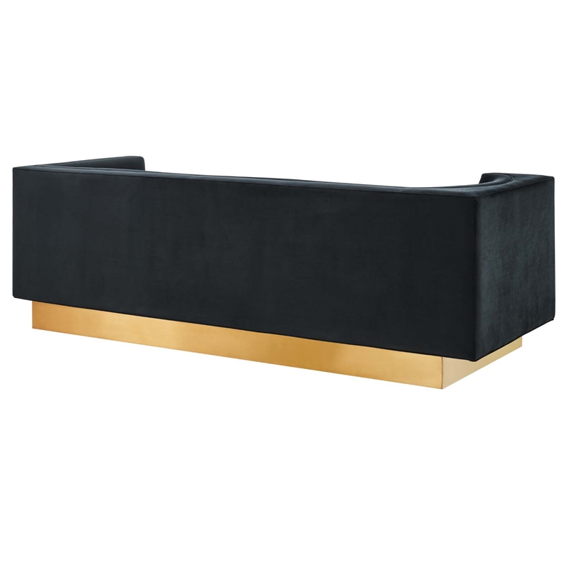 Maklaine Modern Performance Velvet Upholstered Sofa in Black/Gold