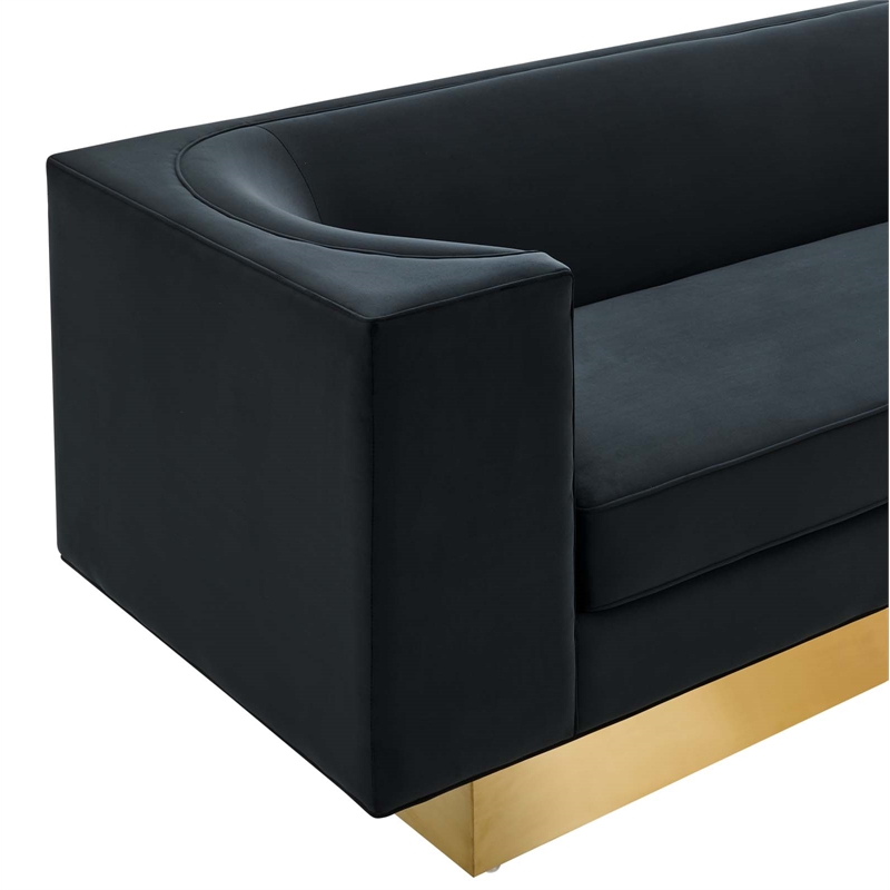 Maklaine Modern Performance Velvet Upholstered Sofa in Black/Gold
