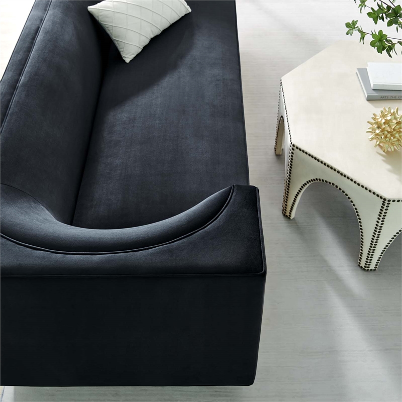 Maklaine Modern Performance Velvet Upholstered Sofa in Black/Gold