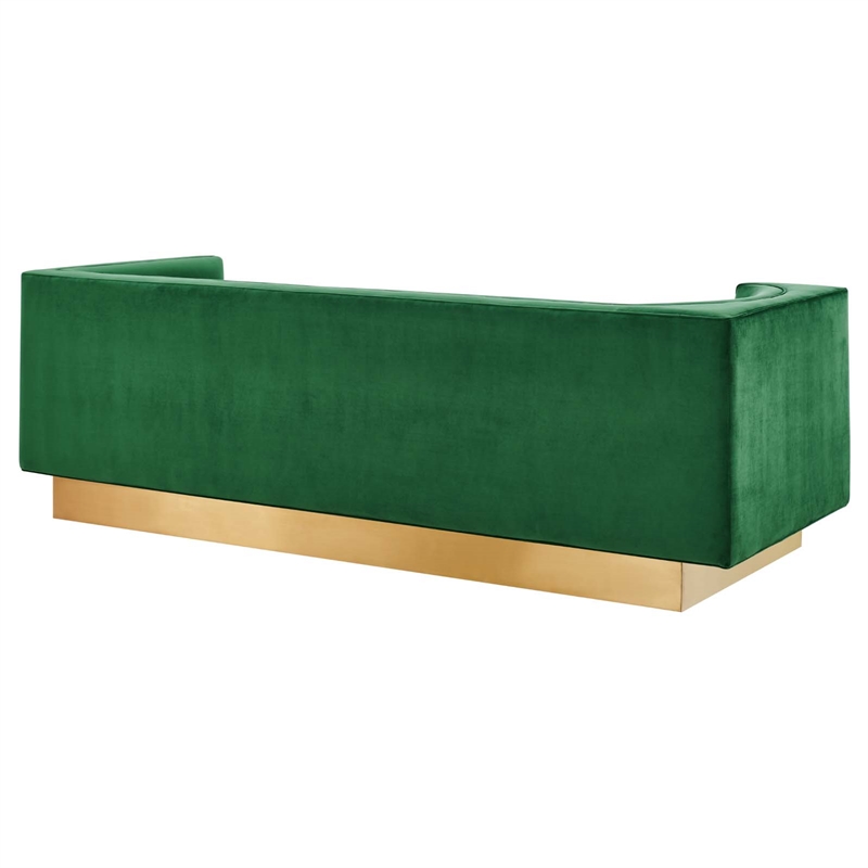 Maklaine Modern Performance Velvet Upholstered Sofa in Green/Gold