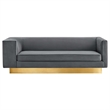 Maklaine Modern Performance Velvet Upholstered Sofa in Gray/Gold