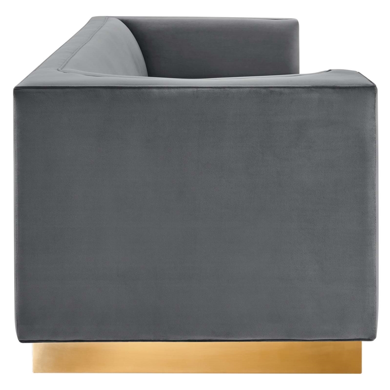 Maklaine Modern Performance Velvet Upholstered Sofa in Gray/Gold