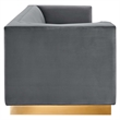 Maklaine Modern Performance Velvet Upholstered Sofa in Gray/Gold