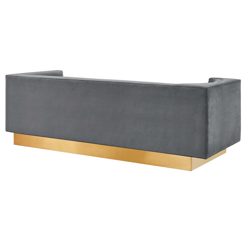 Maklaine Modern Performance Velvet Upholstered Sofa in Gray/Gold